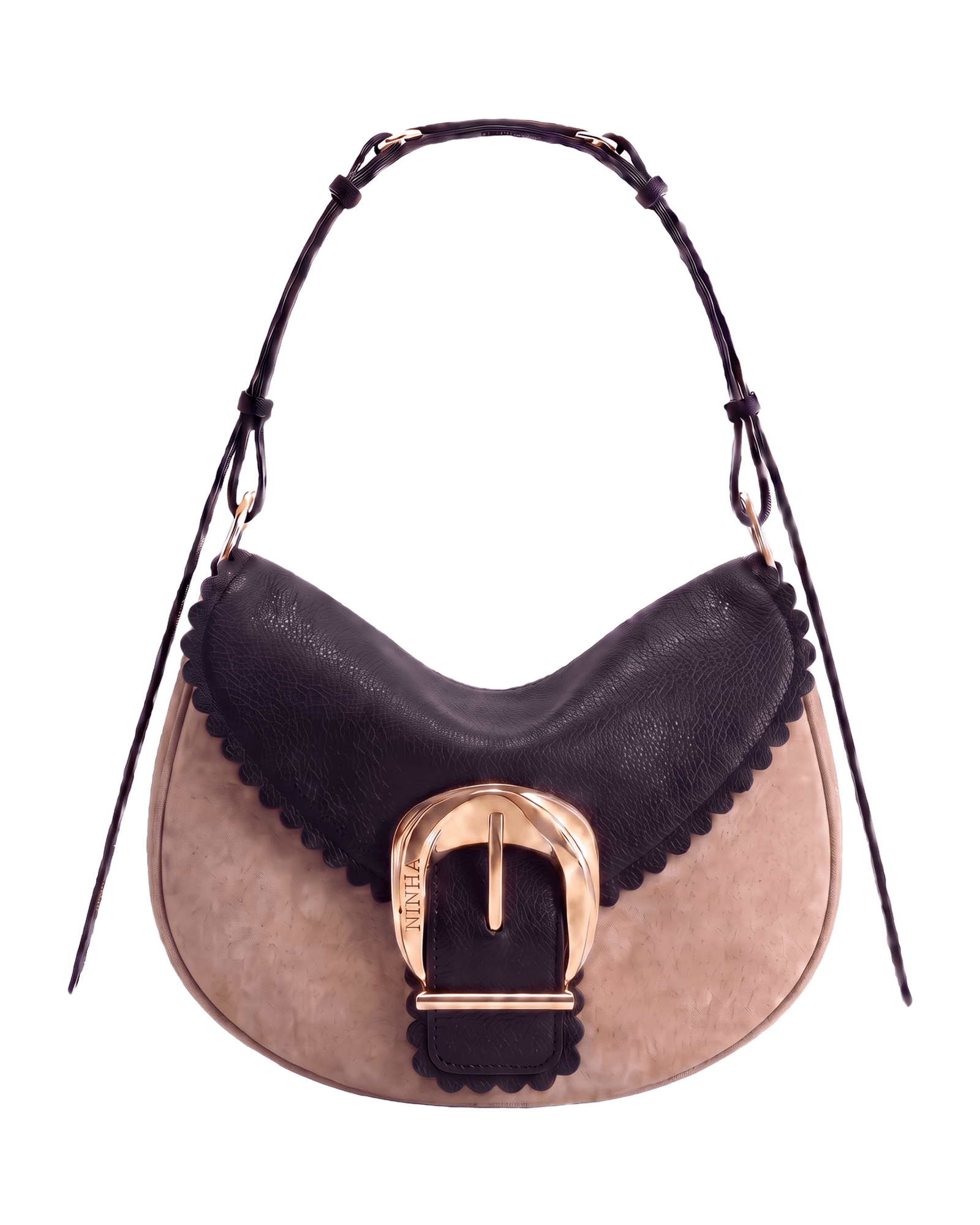 Shrunken Molten Buckle Hobo in Sand & Black