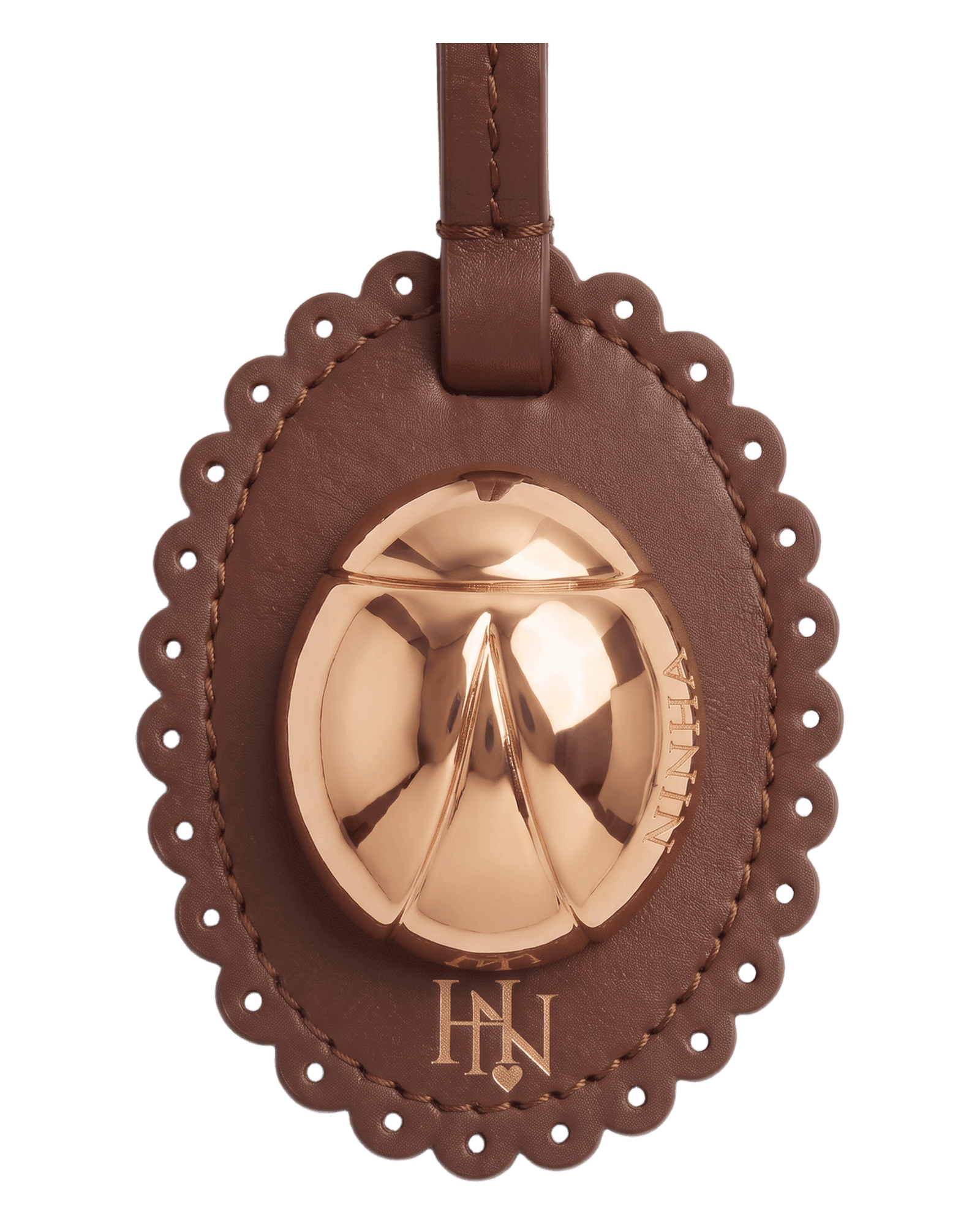 Ladybird Bauble on a scalloped tan leather tag
